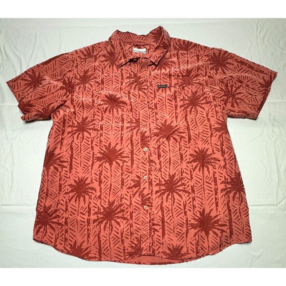 Columbia Men's Short Sleeve Button Up Red/Pink Hawaiian Shirt - Size XL*